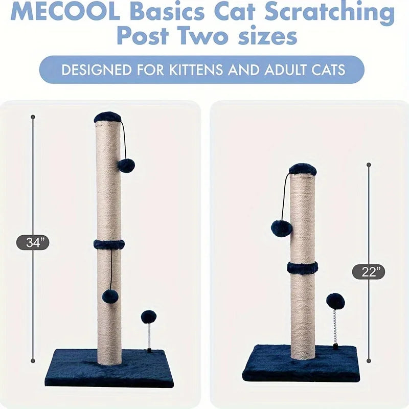 34-Inch High Cat Scratching Post – Premium Indoor Sisal Scratcher with Hanging Ball
