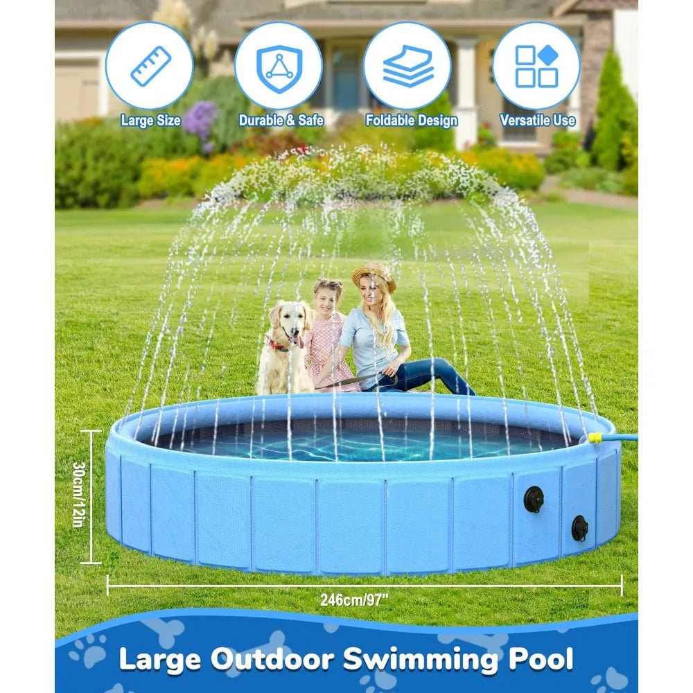 Large Collapsible Dog Pool & Bath – 0.55mm PVC 2-in-1 Portable Pet Bathtub & Sprinkler for Dogs, Cats, and Kids
