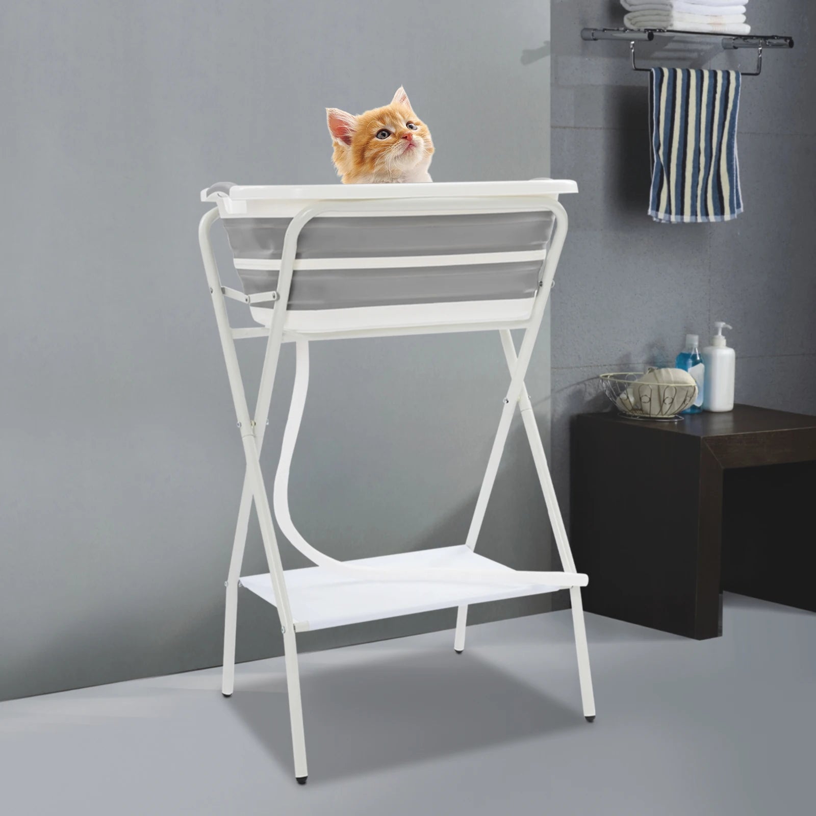 Small Pet Portable Bathtub with Stand – Foldable Bath with Drainage Tube for Small Dogs & Cats