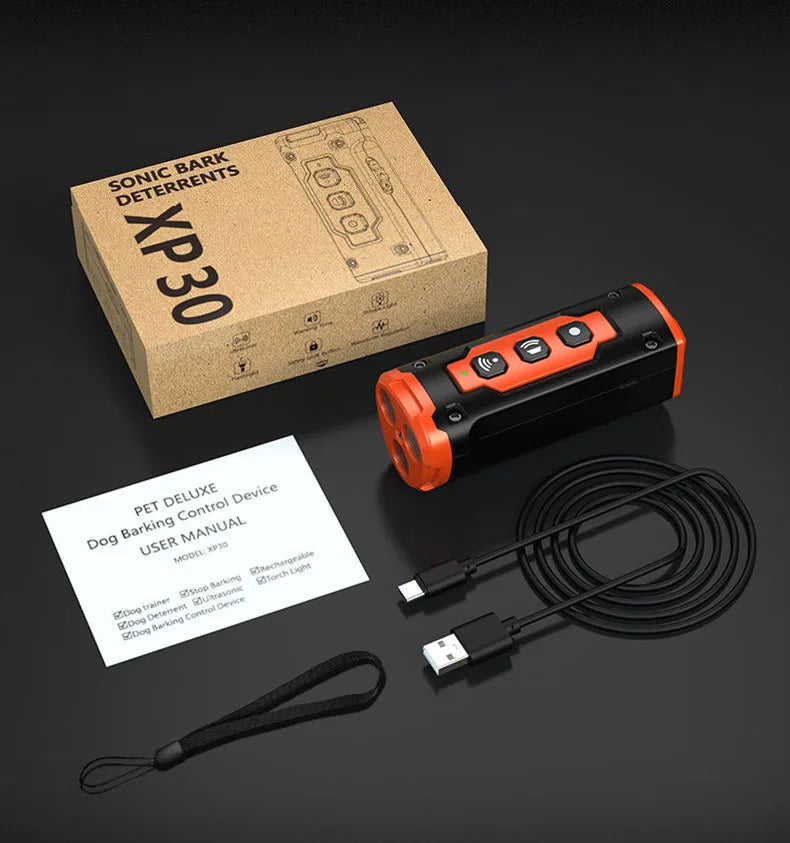 Ultrasonic Dog Repeller & Training Device – Rechargeable Anti-Bark Deterrent with LED Flashlight