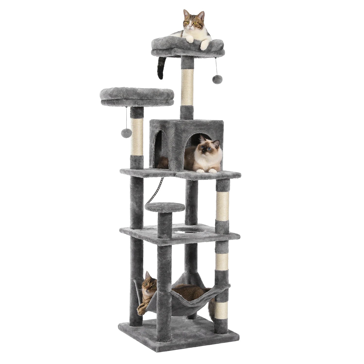 Large Multi-Level Cat Tree Tower – Tall Plush Indoor Cat Condo with Scratching Posts, Perches, Caves & Boards