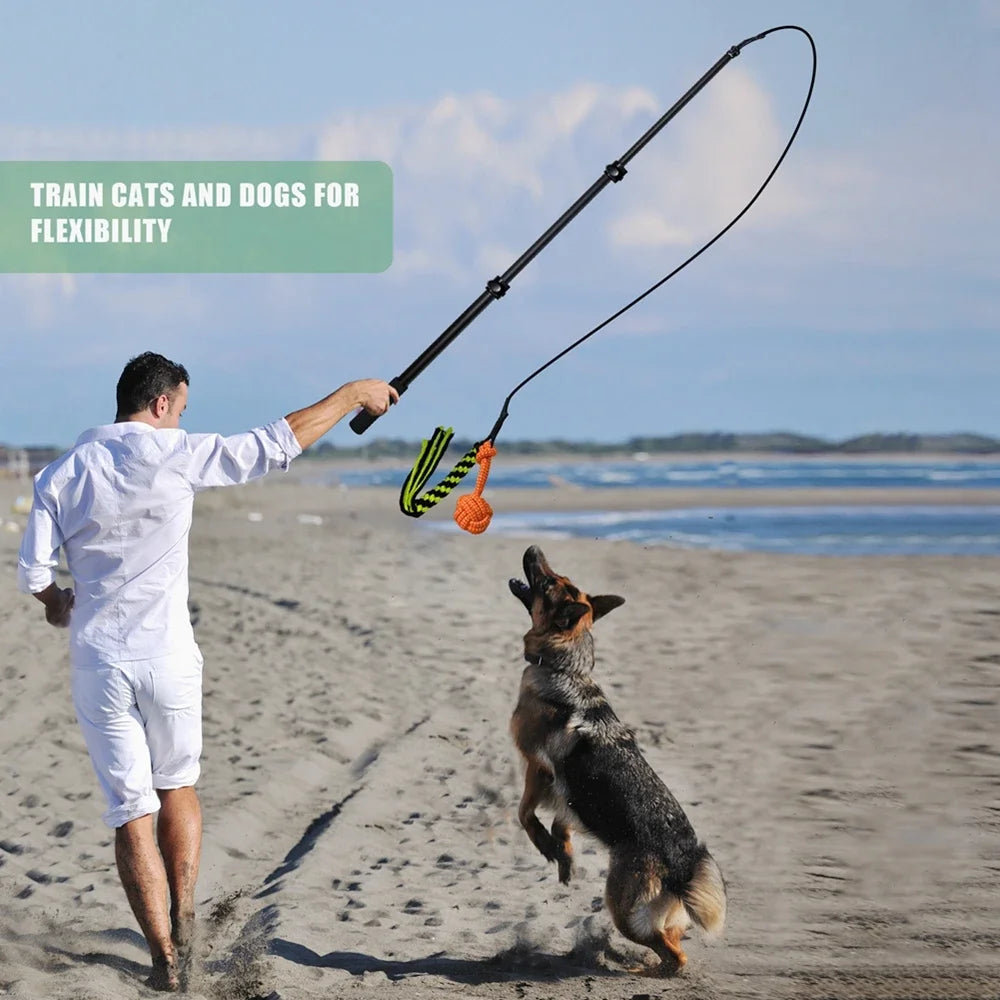 Retractable Flirt Pole Dog Toy – Bite-Resistant Teaser Wand with Plush Refill for Interactive Play & Training