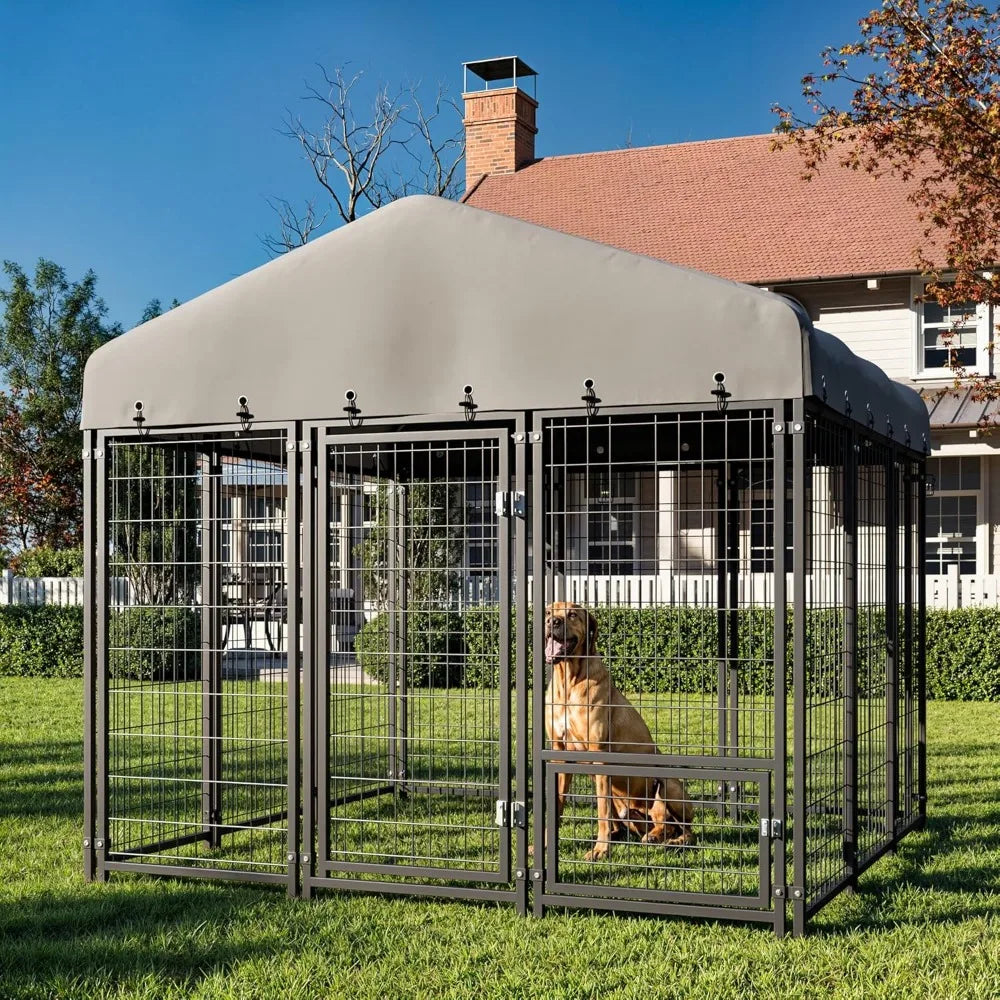 10x10FT Heavy-Duty Outdoor Dog Kennel with Roof – Spacious Secure Cage with Double Lock & Feeding Door