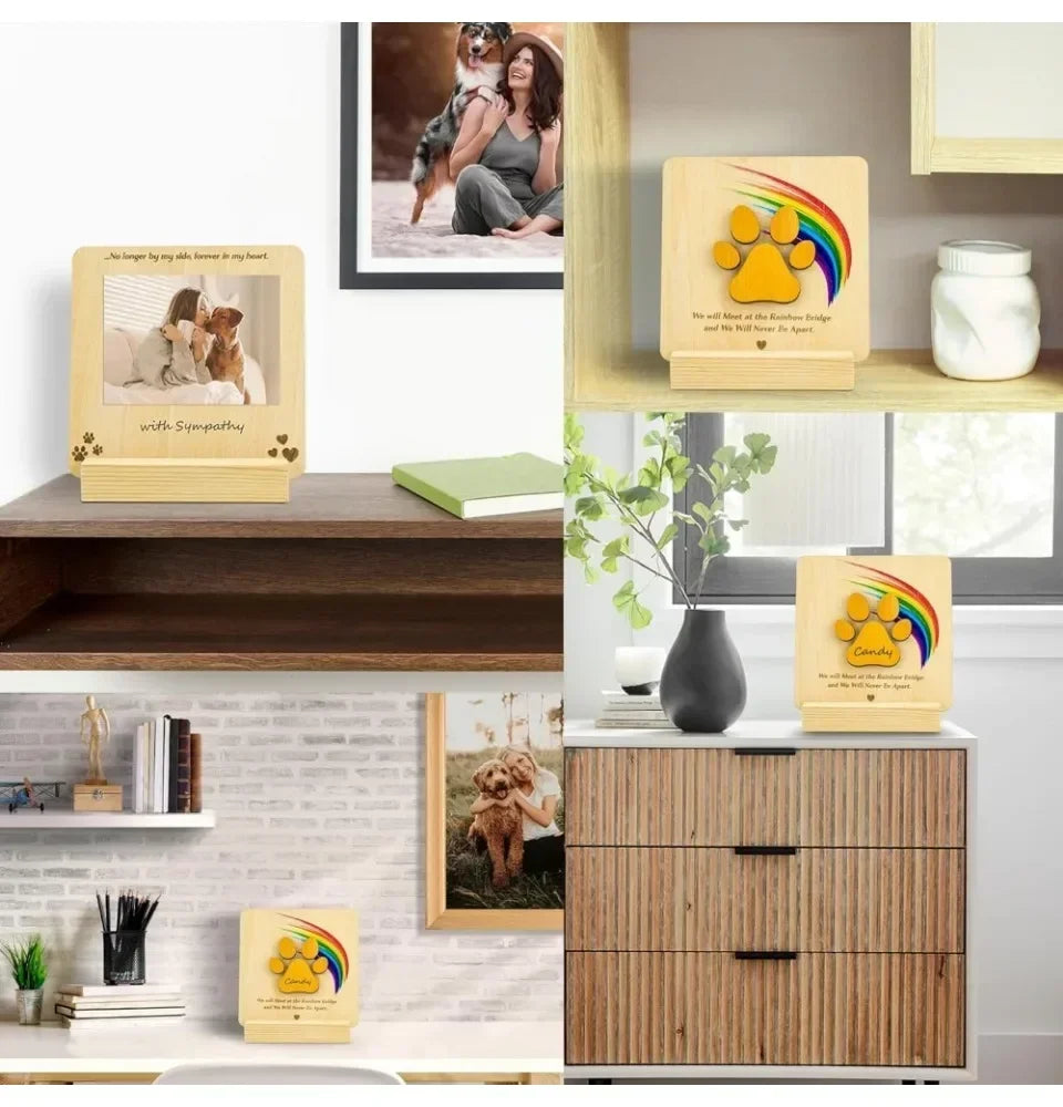 Rainbow Bridge Pet Sympathy Card – Wooden Dog Memorial Gift with Envelope, Keepsake Remembrance