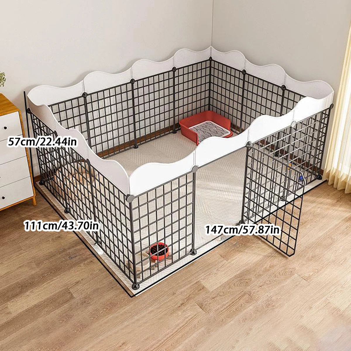 Indoor Puppy Fence with Toilet Area – Small Dog Kennel with One Bedroom, One Bathroom Design & Anti-Jailbreak Partition