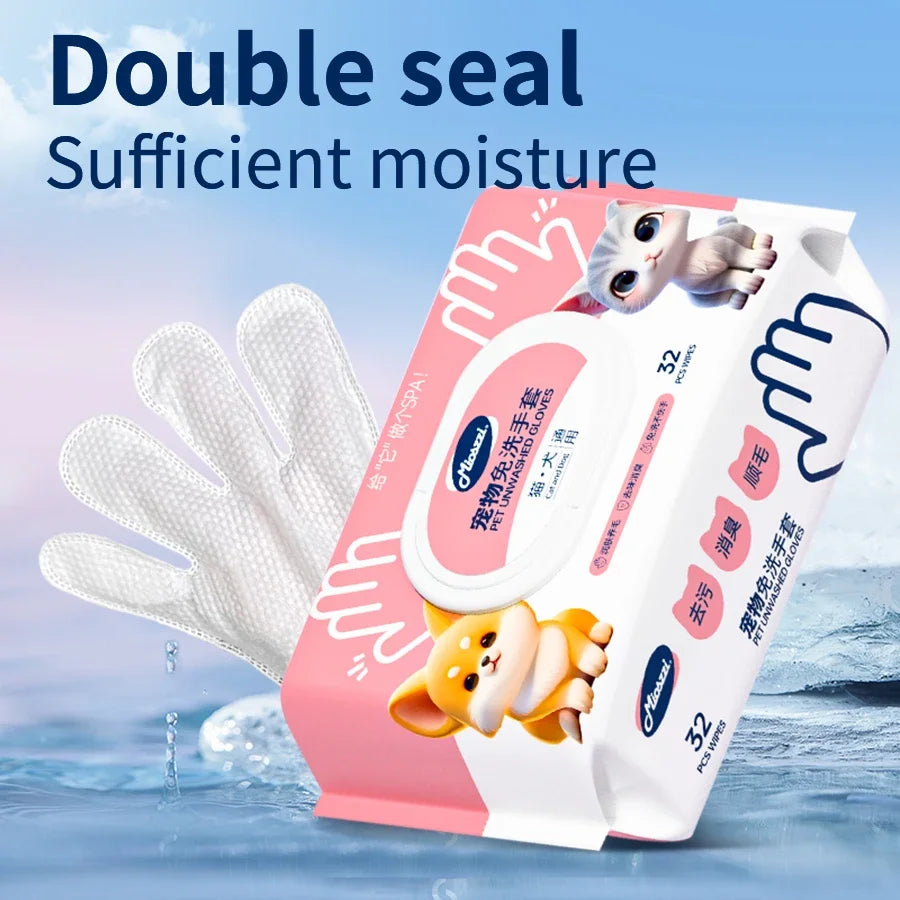 Pet Cleaning Gloves with Wipes – 50pcs 2-in-1 Grooming Scrubber & Massager for Dogs & Cats