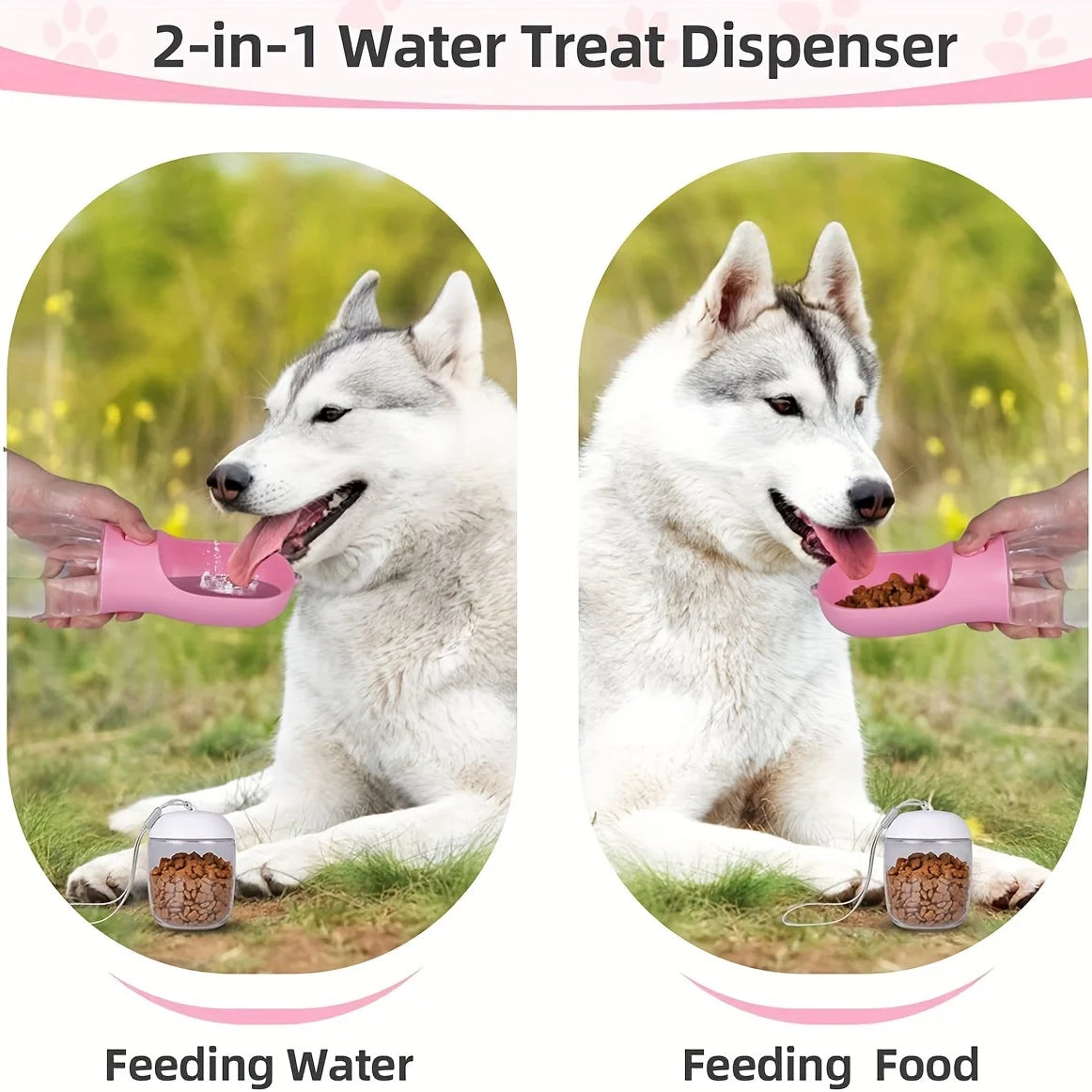 Portable Pet Water Bottle with Food Container – Leakproof Outdoor Dispenser for Dogs & Cats