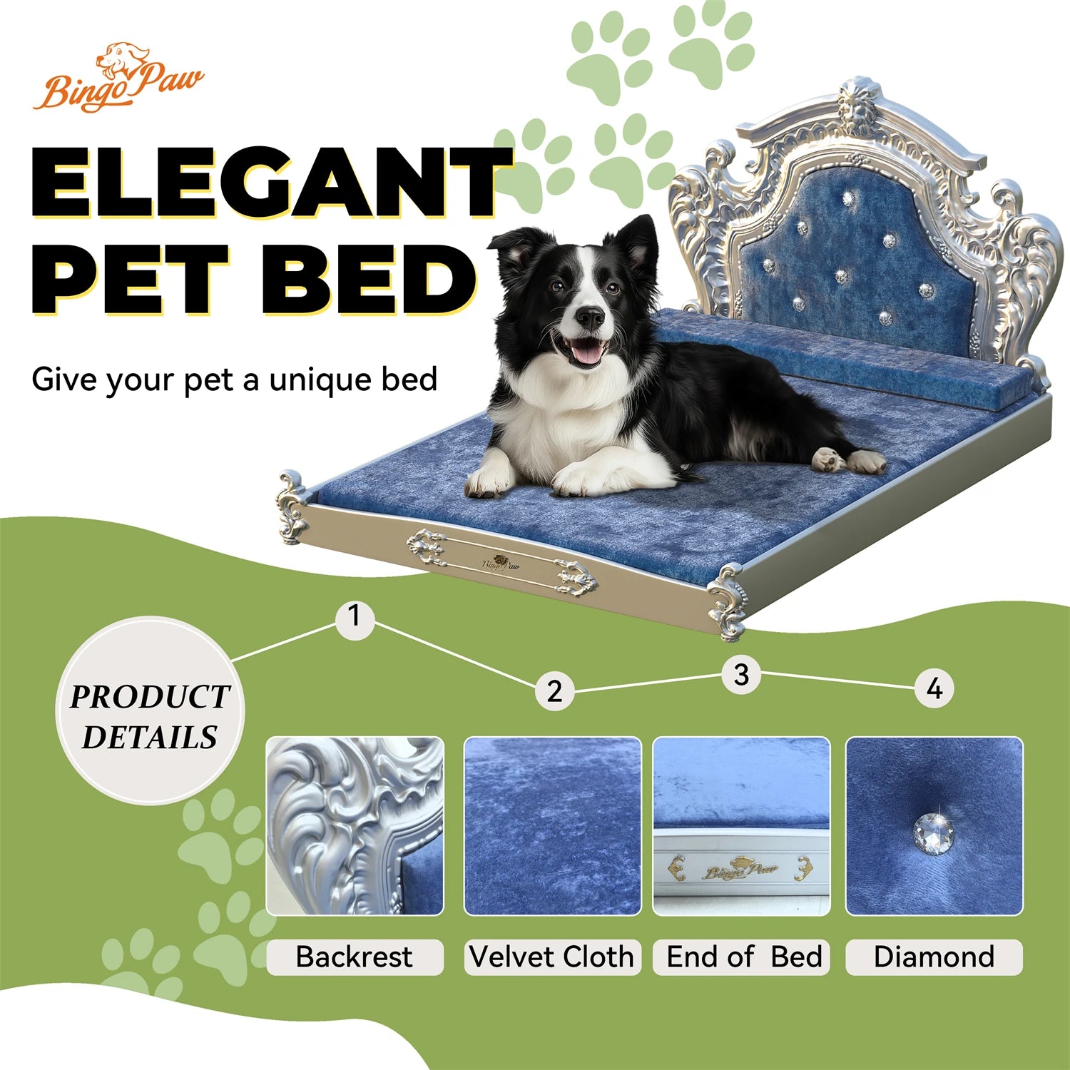 XXLarge Luxury Pet Bed with Headboard – Dutch Velvet & High Elastic Foam