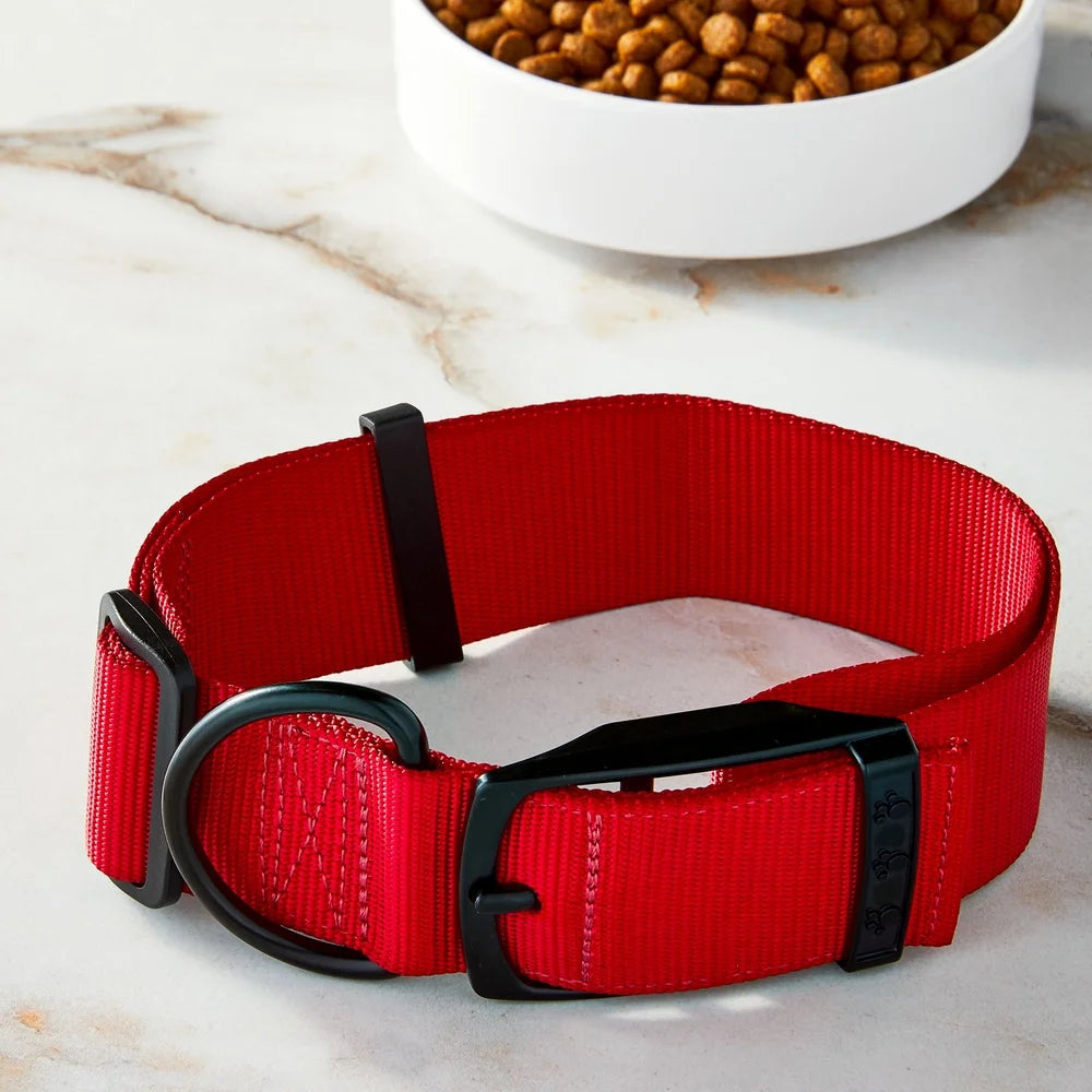 Adjustable Polyester Dog Collar with Metal Buckle – Extra Large (15"–26") D-Ring Leash Attachment