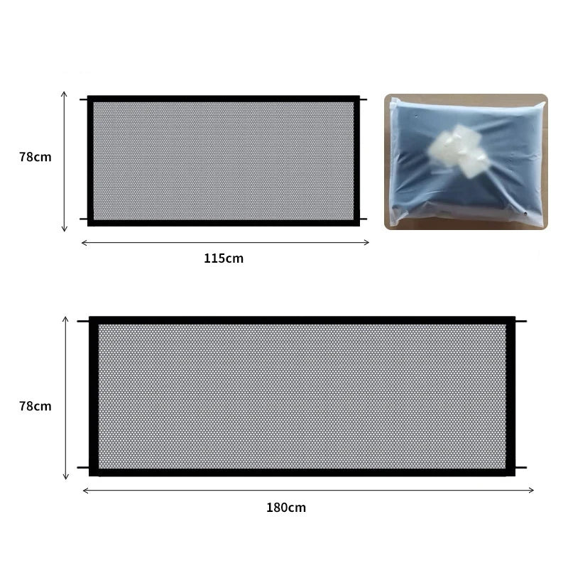 Folding Mesh Dog Safety Gate – Pet Barrier Fence with Hooks for Doorways & Stairs