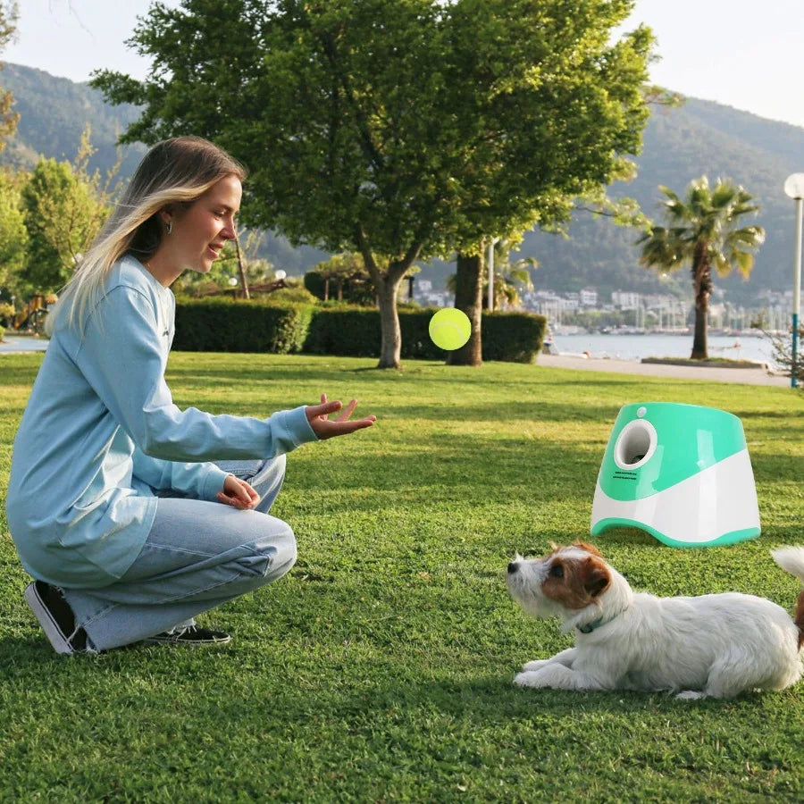 Interactive Pet Tennis Ball Launcher – Food Reward Machine & Training Toy for Dogs and Cat