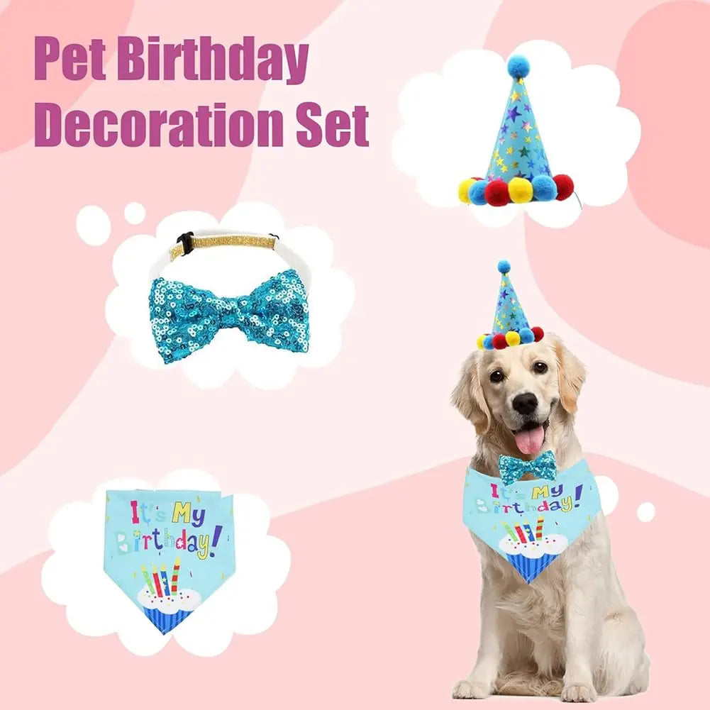 Dog Birthday Set – Hat, Scarf & Bow Tie Party Outfit for Small to Large Dogs