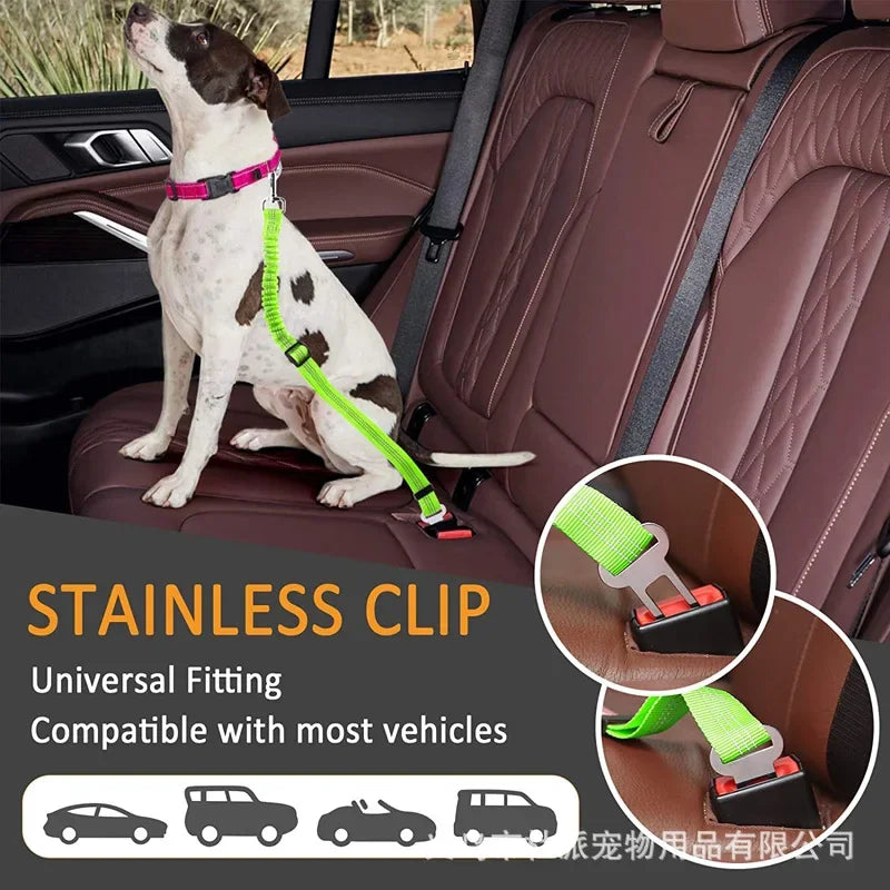 Adjustable Reflective Dog Car Seat Belt – Elastic Nylon Safety Lead for Small & Large Dogs