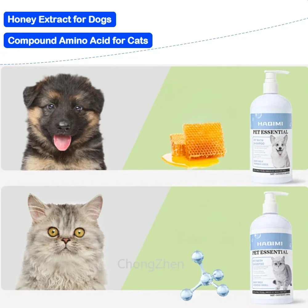 500ml Pet Bath Shampoo for Cats & Dogs – Gentle Cleansing Shower Gel | Deodorizing, Anti-Itch Formula with Long-Lasting Scent