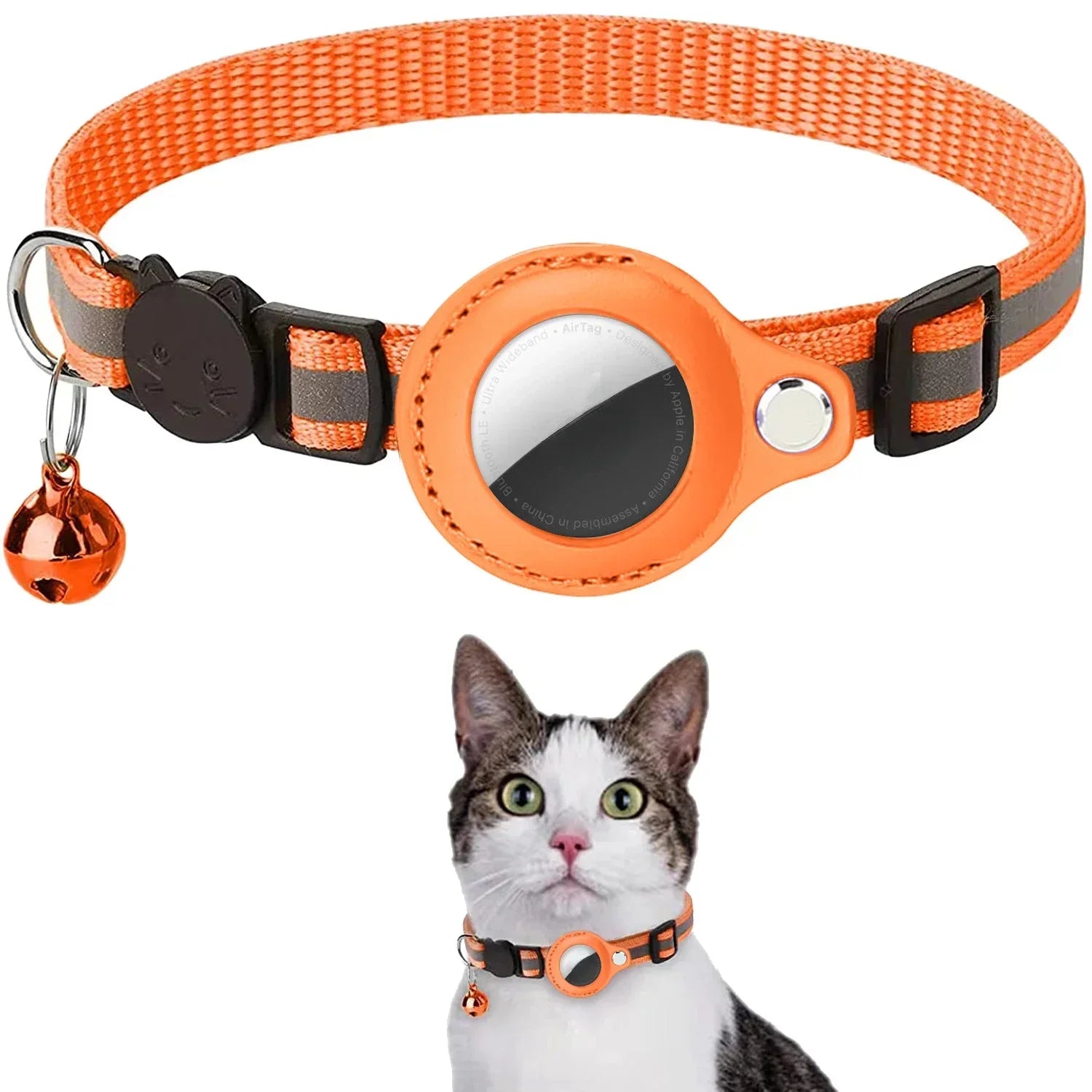 Reflective Anti-Loss Cat Collar with GPS Tag Holder & Bell