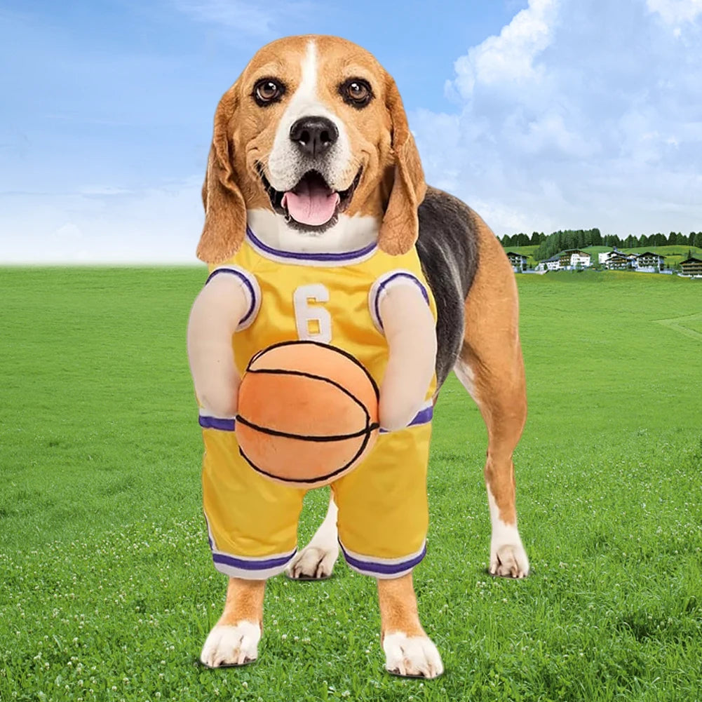 Dog Basketball Player Costume – Funny Sports Outfit with Ball for Halloween & Christmas