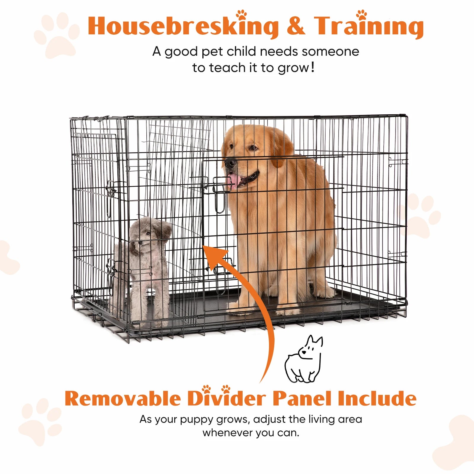 JHK Folding Double Door Dog Crate – XL Metal Wire Cage with Leak-Proof Tray for Indoor & Travel Use