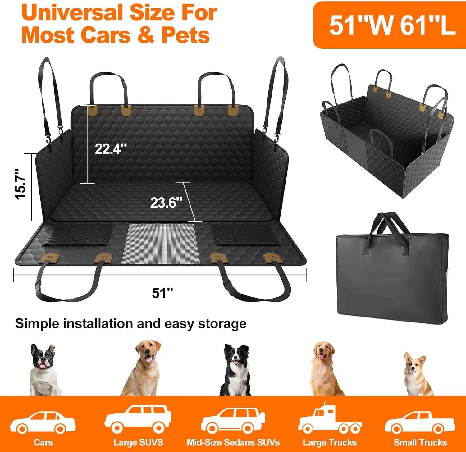 Waterproof Foldable Dog Car Seat – Pet Travel Safety Hammock & Trunk Mat | Back Seat Protector for Cars, SUVs & Trucks