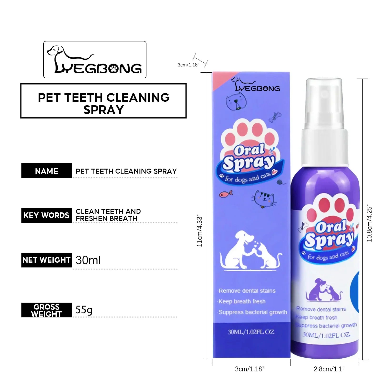 Pet Dental Spray – 30ml Tooth Cleaning & Fresh Breath Spray for Dogs & Cats, Oral Care & Bad Breath Deodorizer