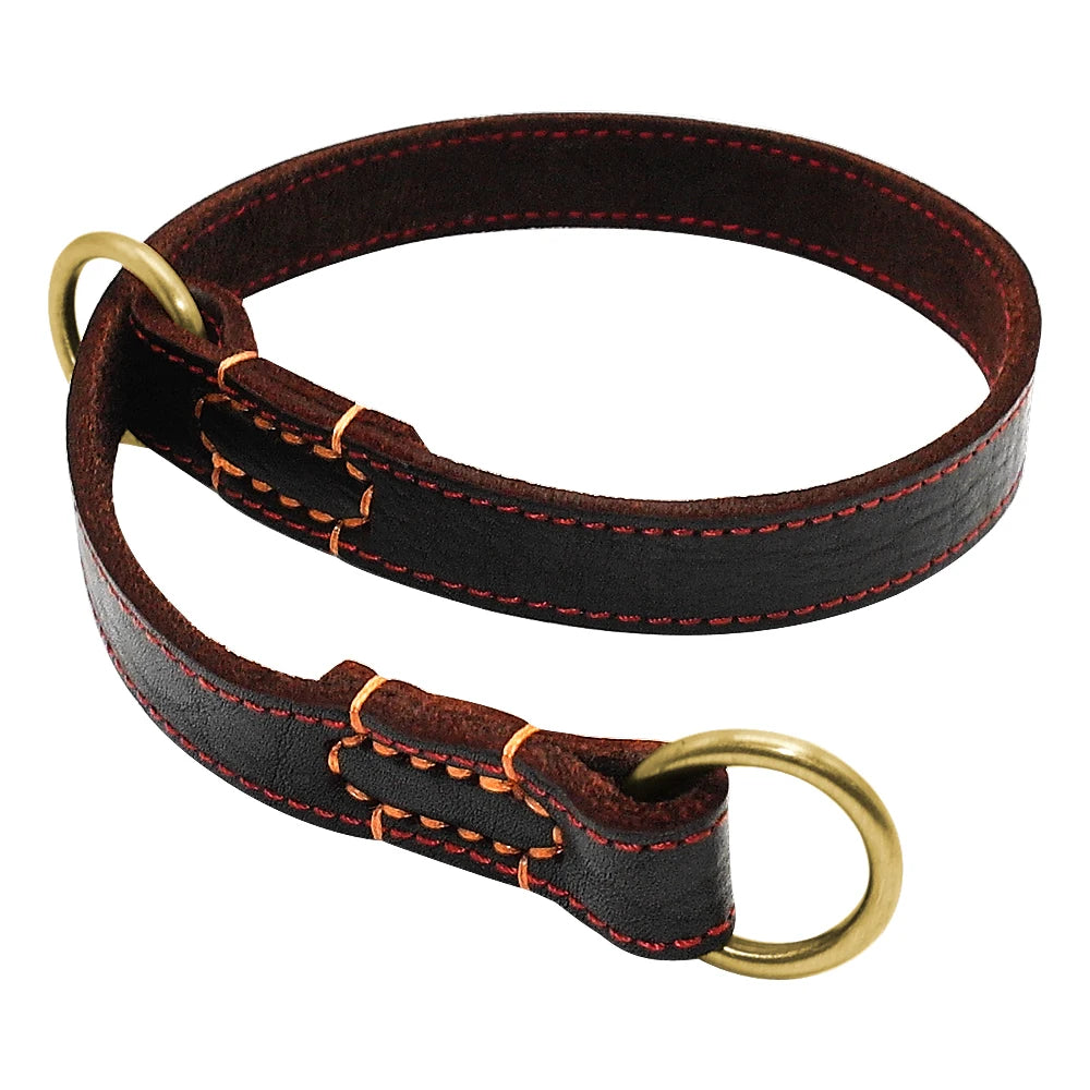 Durable Real Leather Slip Collar – Choke Training Dog Collar for Medium & Large Breeds (Black/Brown)