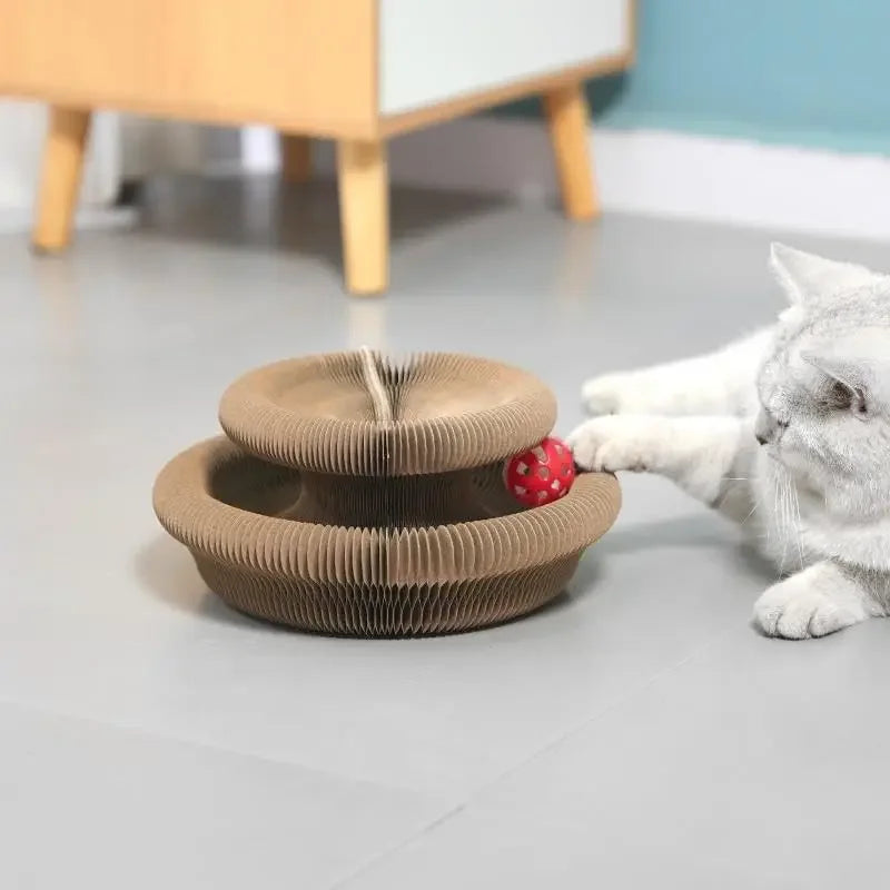 Cat Scratch Board Toy with Bell – Foldable Accordion Cardboard Climbing Frame & Ball | Recyclable Interactive Toy for Kittens & Cats