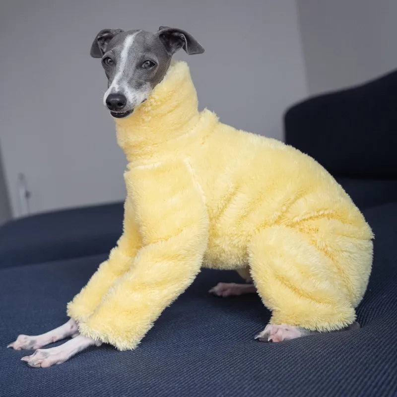 Yellow High-Collar Dog Coat – Soft, Warm Winter Pajamas for Small & Medium Breeds