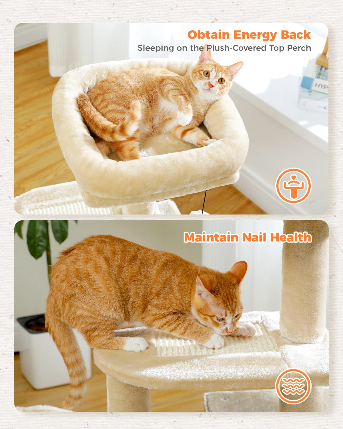 Cat Tree Tower for Indoor Cats – 2 Styles Cat Activity Center with Scratching Posts, Large Hammock & Removable Top Perch (Grey)