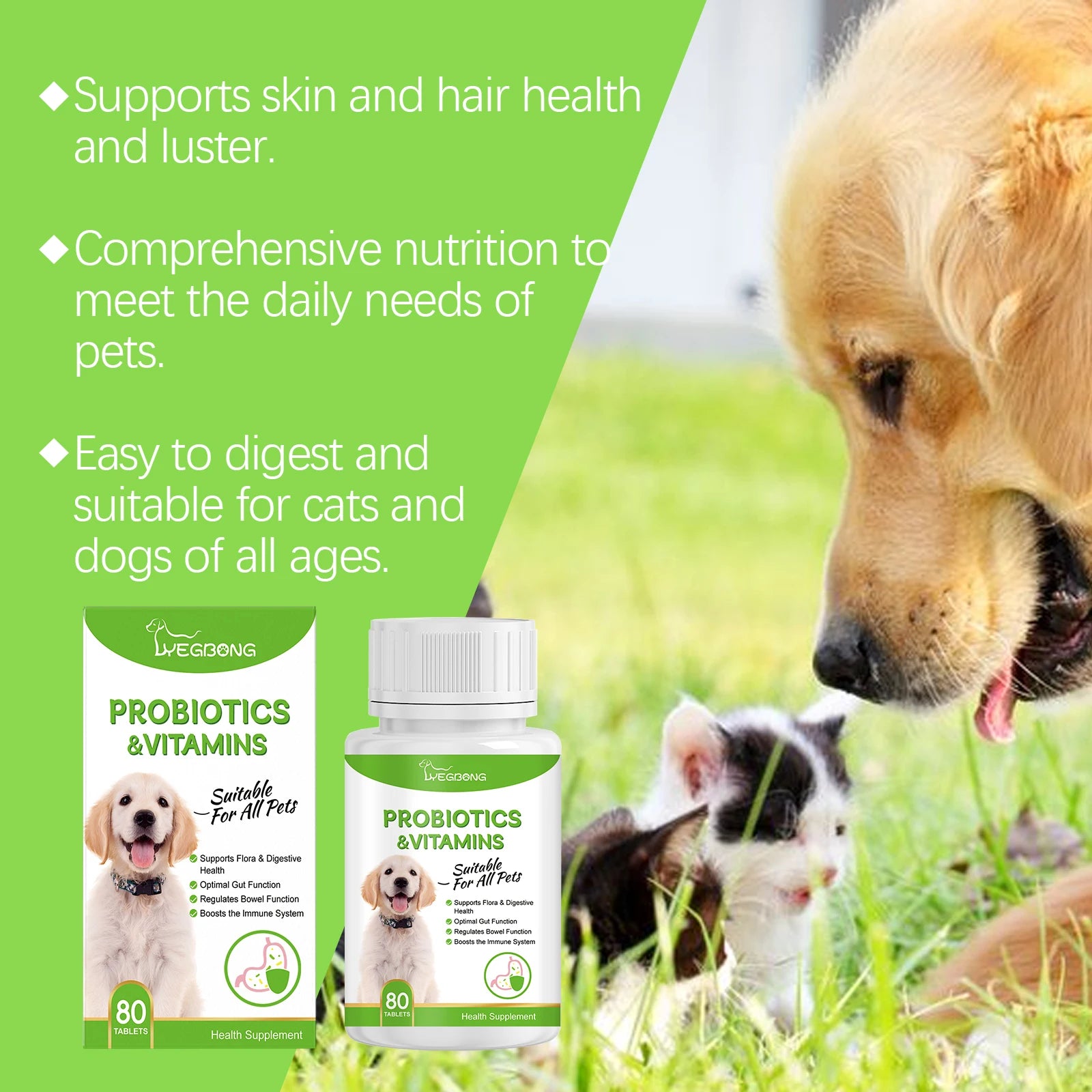 Yegbong Pet Probiotic Tablets – Digestive Health Supplement for Dogs & Cats | Supports Intestinal Balance & Nutrient Absorption