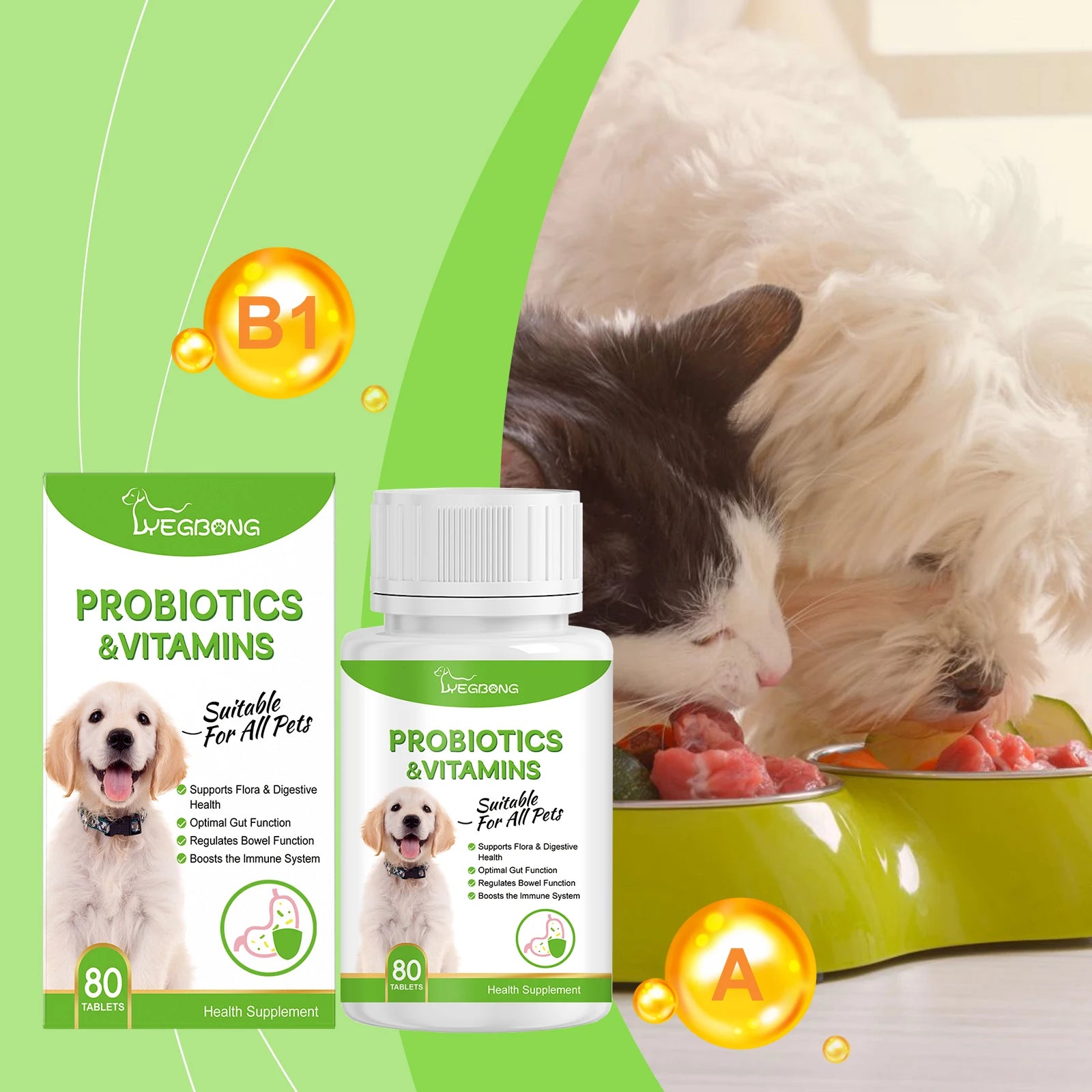 Yegbong Pet Probiotic Tablets – Digestive Health Supplement for Dogs & Cats | Supports Intestinal Balance & Nutrient Absorption