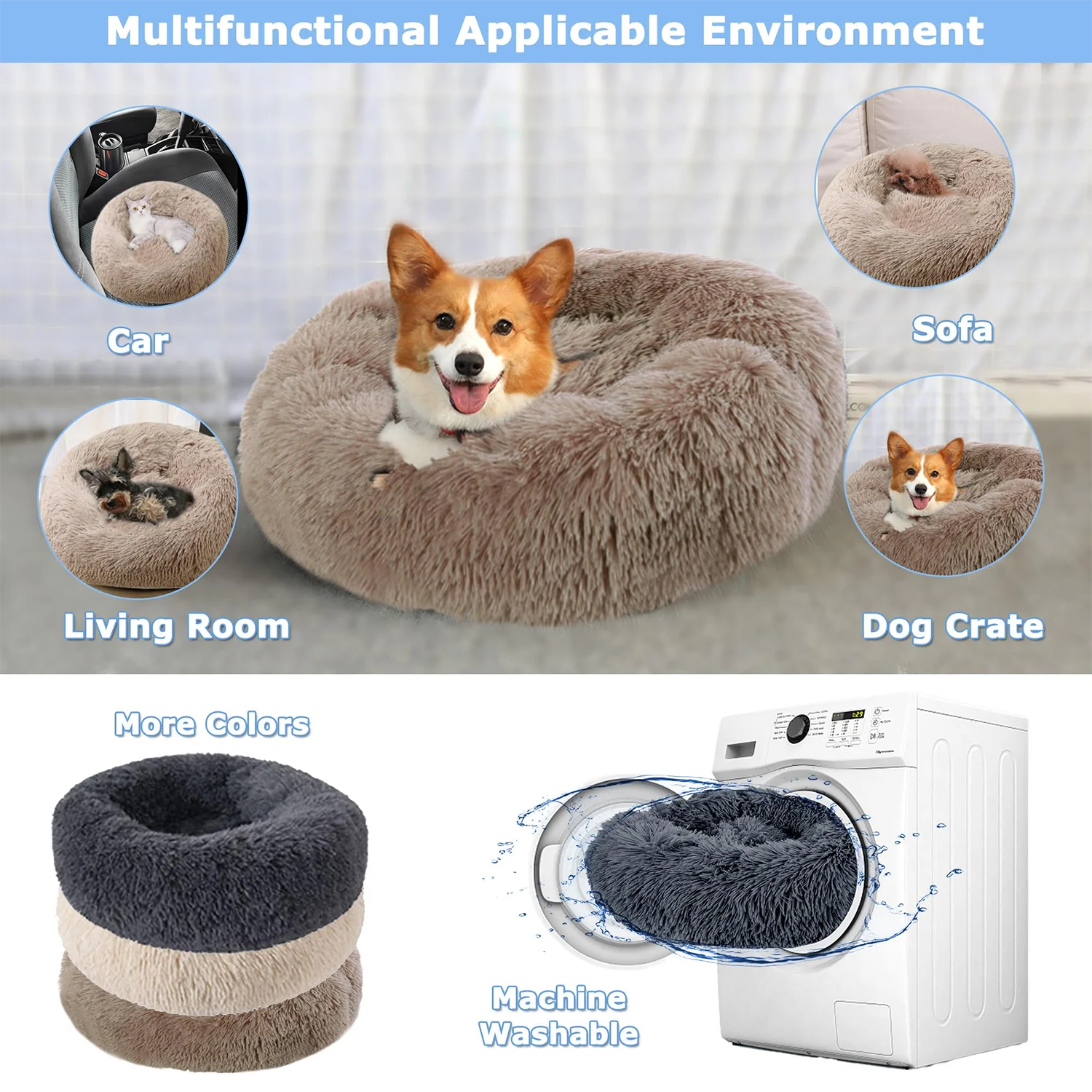 Round Plush Pet Bed – 40–90cm Super Soft Dog & Cat Bed, Winter Warm Sleeping Nest