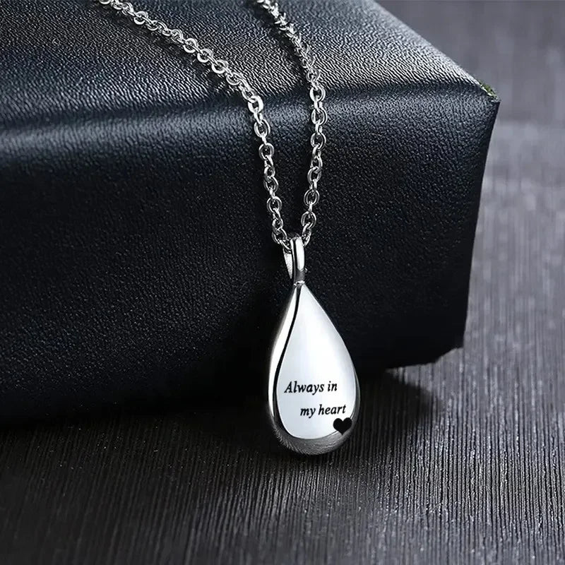 Teardrop Pet Urn Pendant – Stainless Steel Keepsake Necklace for Dog & Cat Memorial