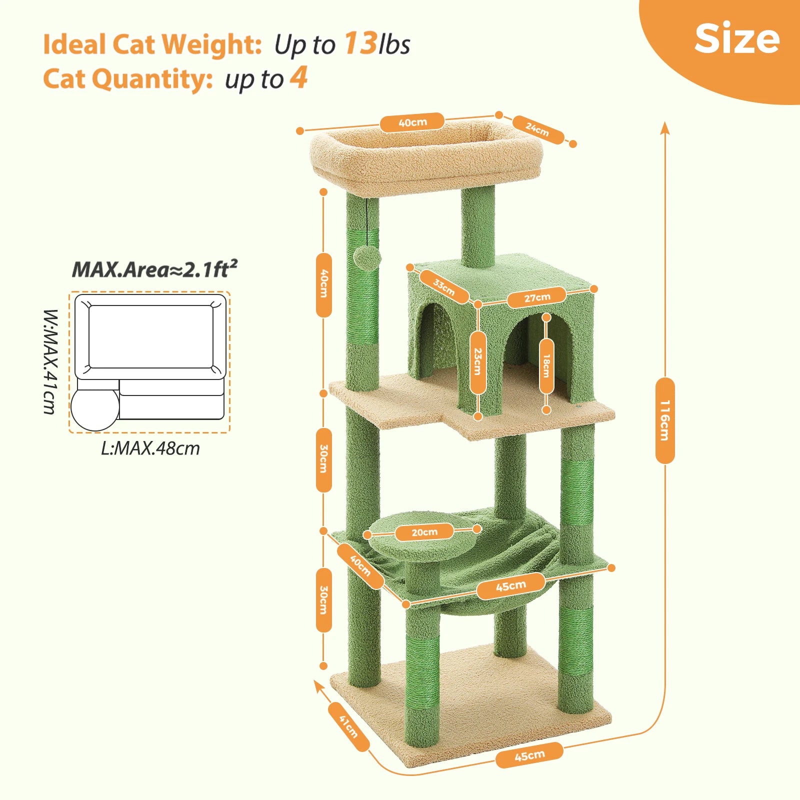 Adjustable Floor-to-Ceiling Cat Tree Tower – Tall Indoor Cat Furniture with Hammock, Cozy Condo & Sisal Scratching Posts