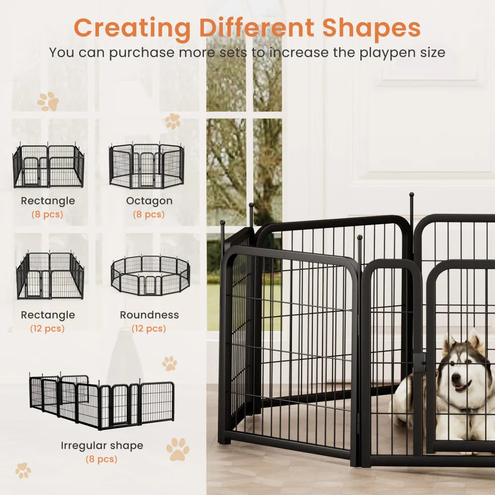 12-Panel Outdoor Dog Playpen – 24" Portable Pet Fence for Small Dogs, Puppies, Rabbits & Small Animals