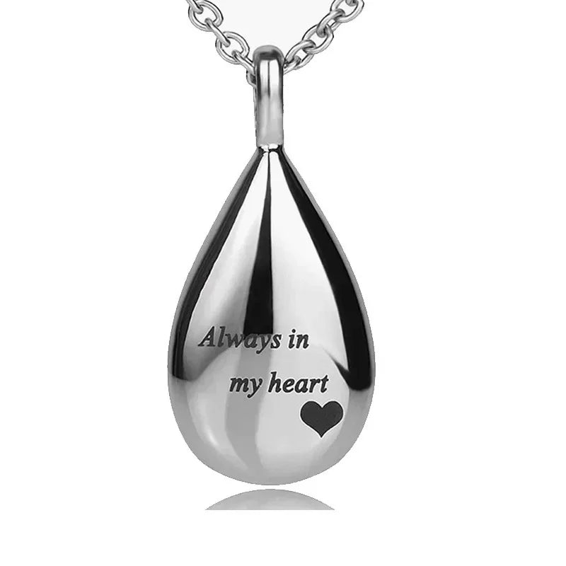 Teardrop Pet Urn Pendant – Stainless Steel Keepsake Necklace for Dog & Cat Memorial