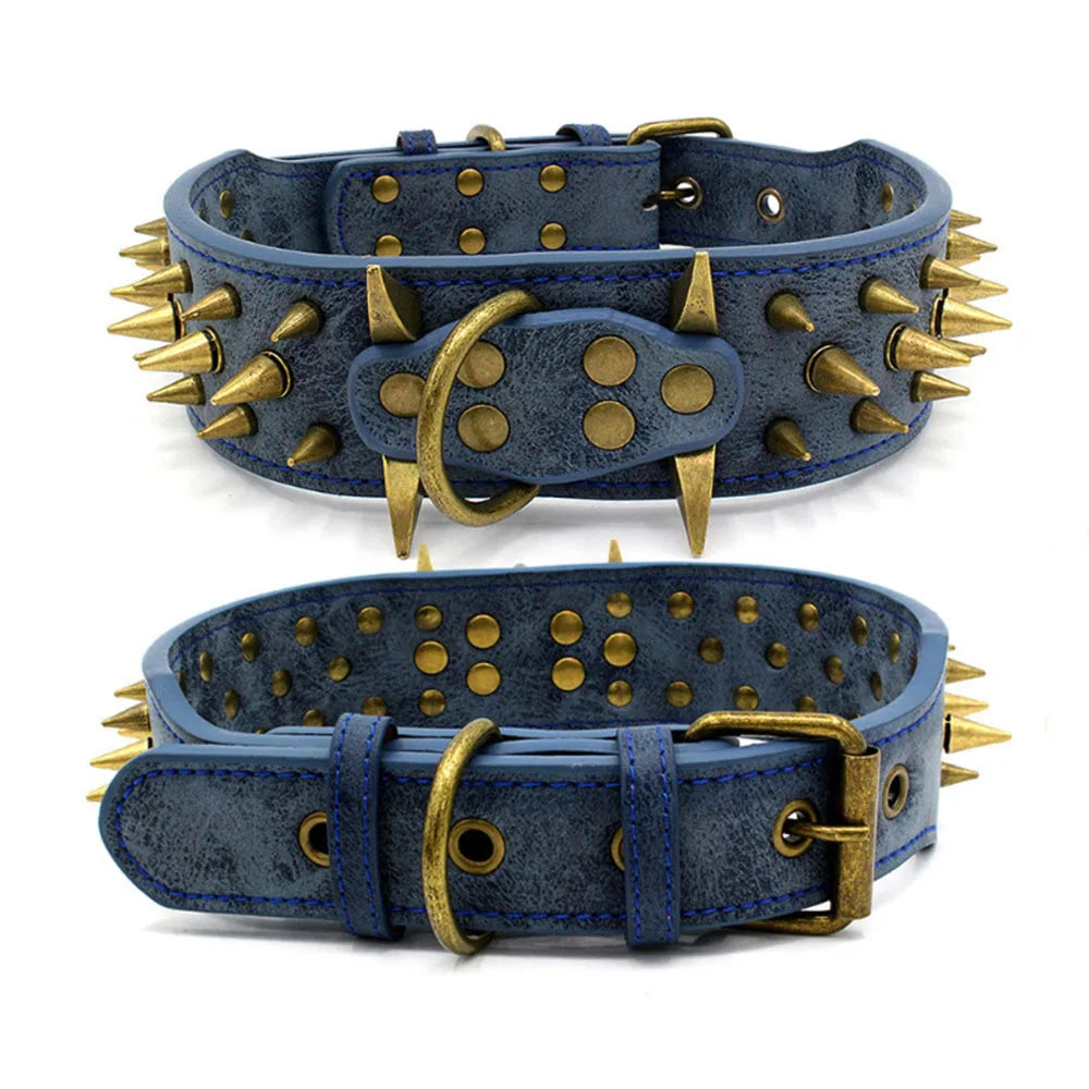Heavy-Duty Spiked Leather Dog Collar – Wide, Comfortable Protection Collar for Extra Large Dogs
