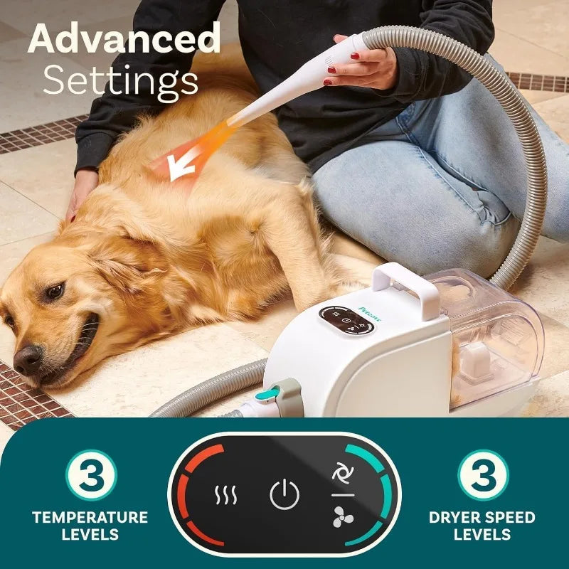 8-in-1 Dog Grooming Vacuum Kit with Hair Dryer – Low Noise 60dB, Anti-Shedding System