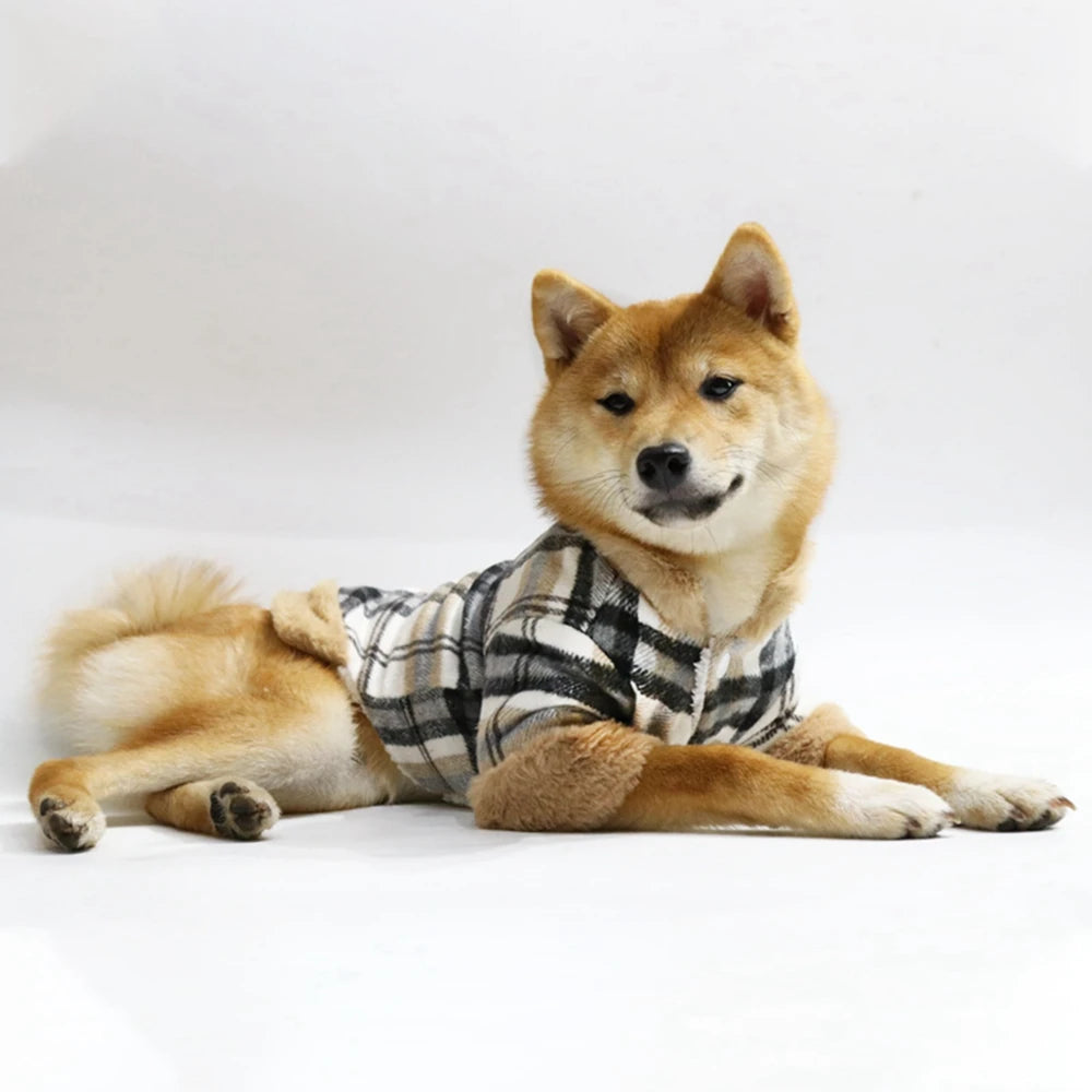 Winter Pet Jacket – Grid Cotton Coat with Fur Collar for Small Dogs (Chihuahua, French Bulldog, etc.)