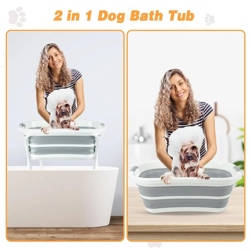 2-in-1 Elevated Dog Bath Tub – Portable Grooming & Shower Station for Small & Medium Dogs
