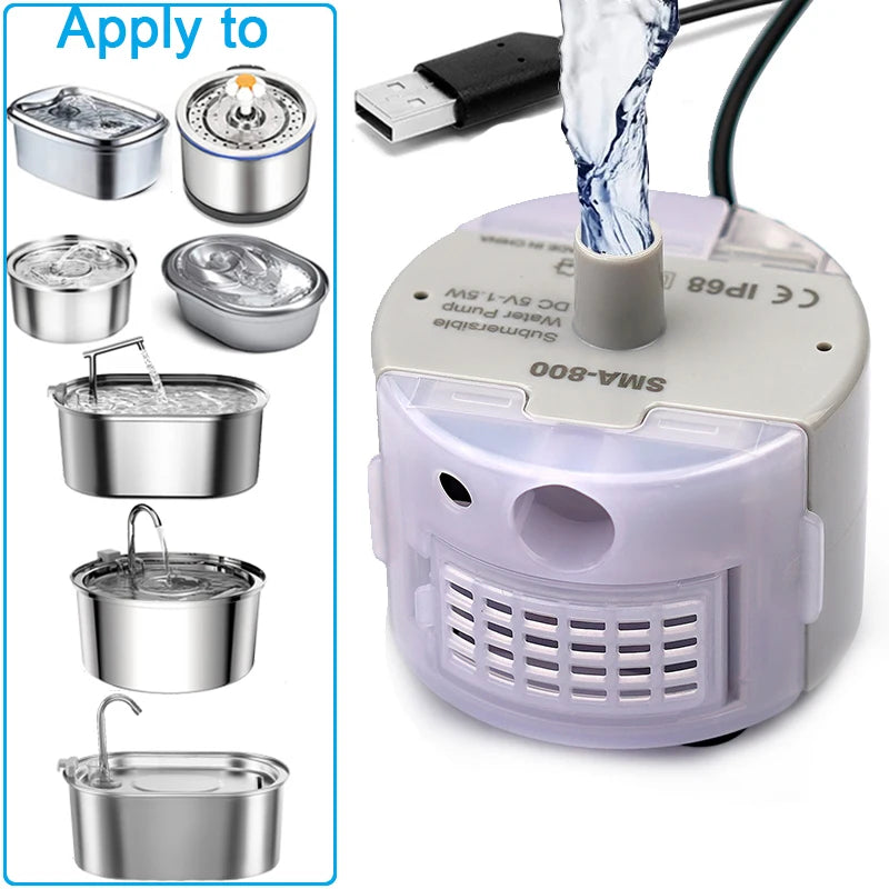 Pet Fountain Motor – USB Submersible Pump SMA-800, Silent DC 5V/1A Water Pump for Cat Drinking Fountain