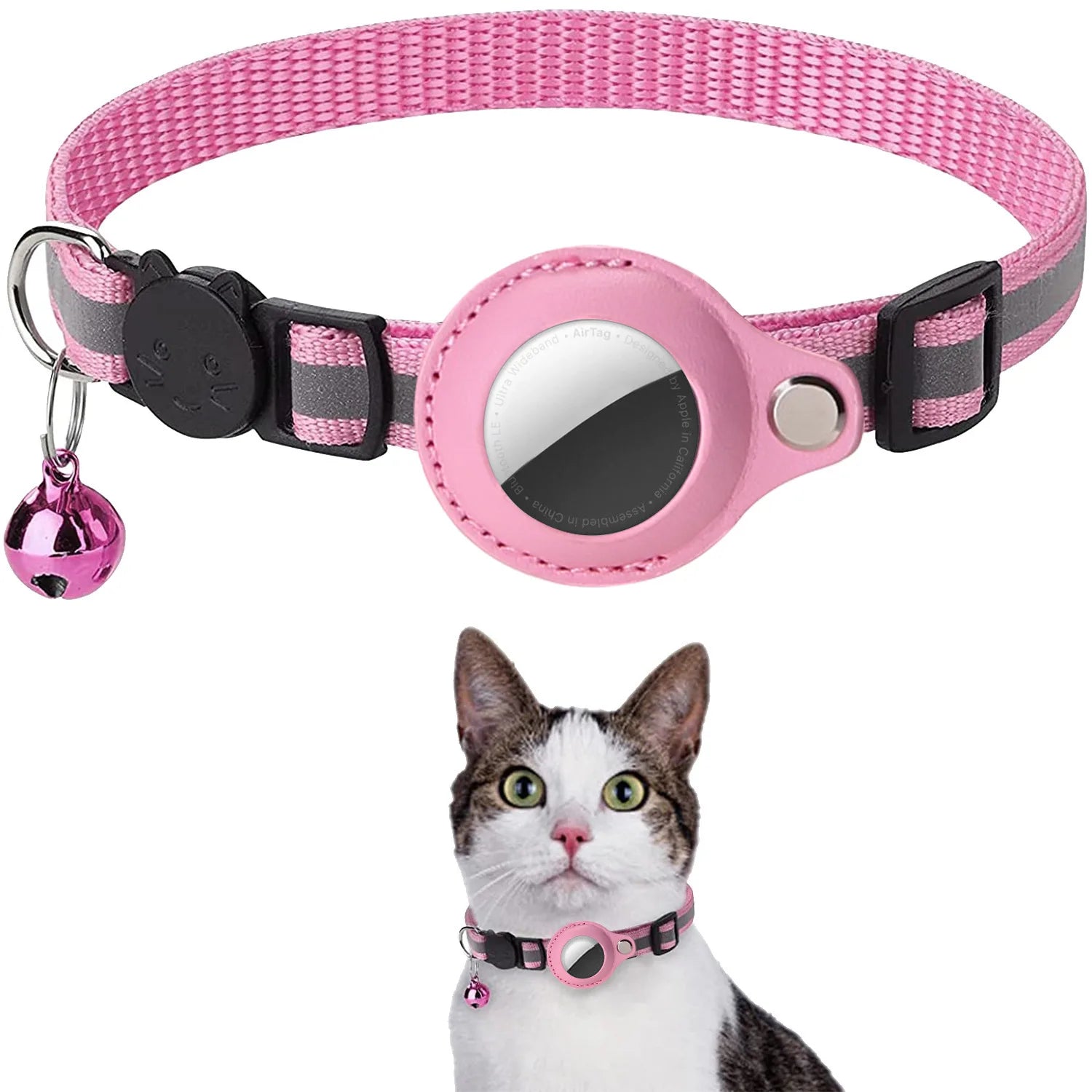 Cat AirTag Holder Collar – Breakaway Adjustable Kitten Collar with Reflective Strips, Waterproof Bell & AirTag Case