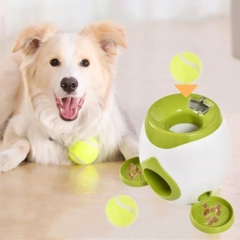 Interactive Pet Tennis Ball Launcher – Food Reward Machine & Training Toy for Dogs and Cats