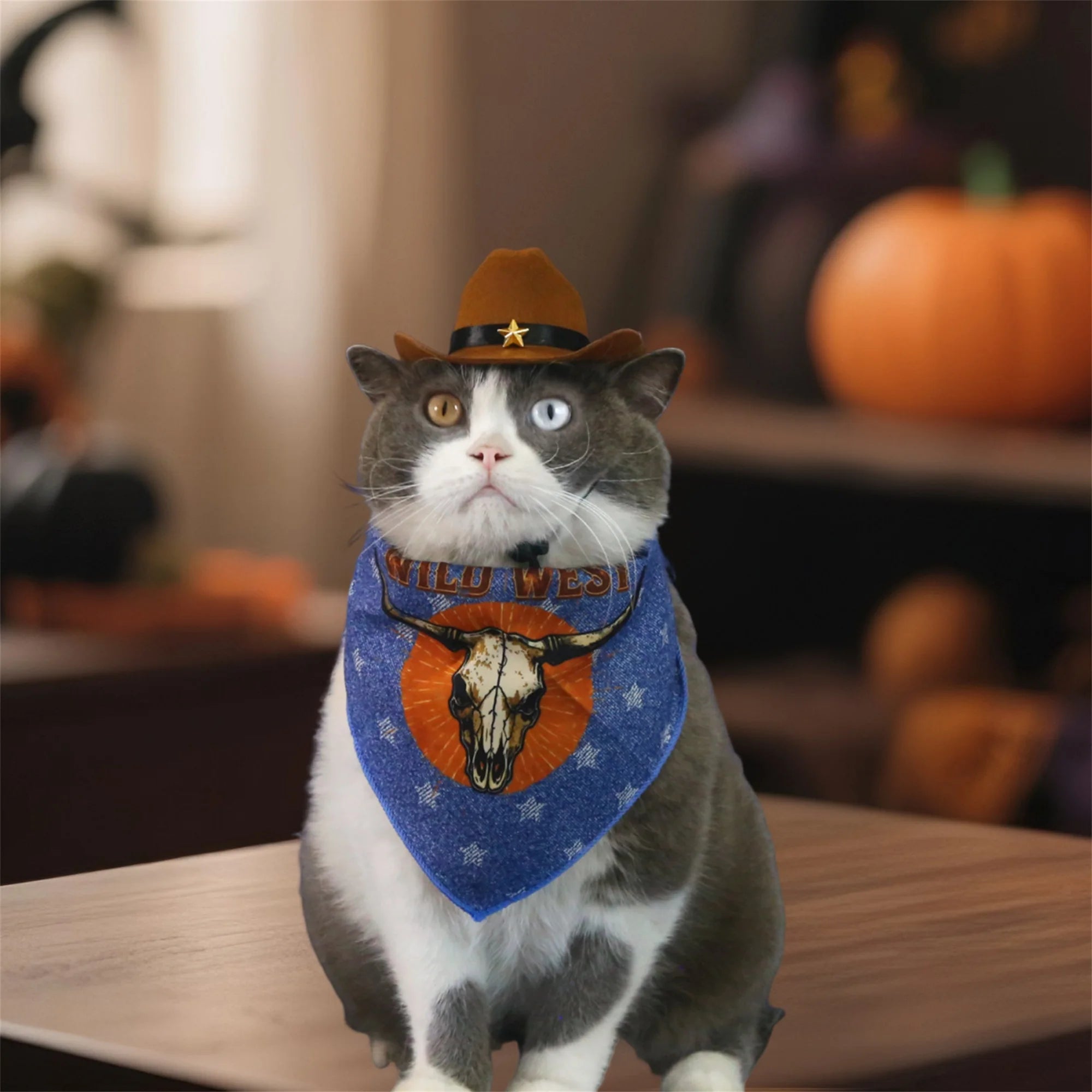 Dog Cowboy Costume – Wild West Hat & Paisley Bandana Set for Small Pets Halloween