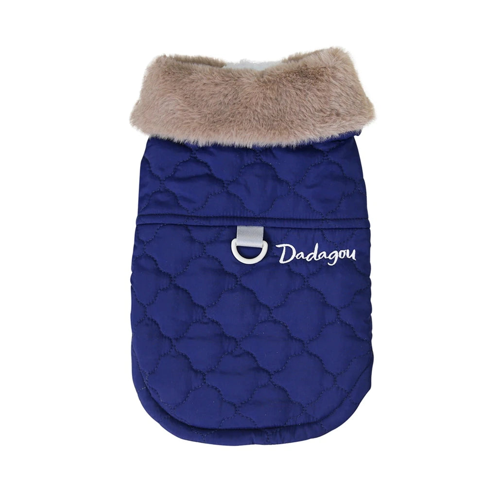 Winter Dog Coat with Fur Collar – Soft Fleece Pet Jacket with D-Ring for Small Dogs & Puppies