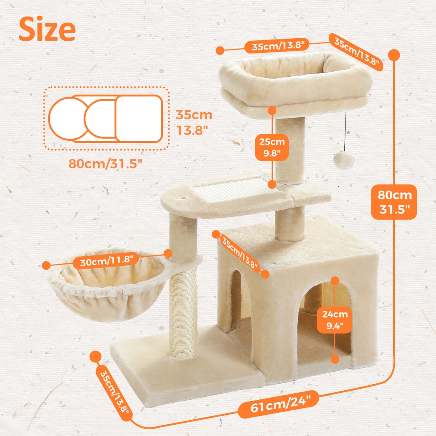 Cat Tree Tower for Indoor Cats – 2 Styles Cat Activity Center with Scratching Posts, Large Hammock & Removable Top Perch (Grey)