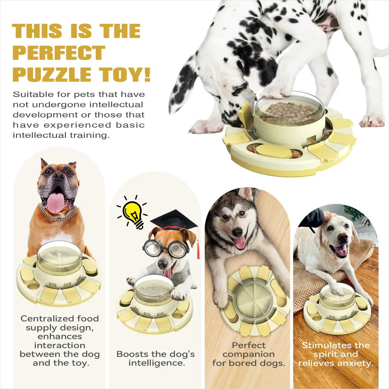KADTC Dog Puzzle Toy with Button – 2-in-1 Level 2 Interactive Food Dispenser & Slow Feeder for Puppy Mental Stimulation