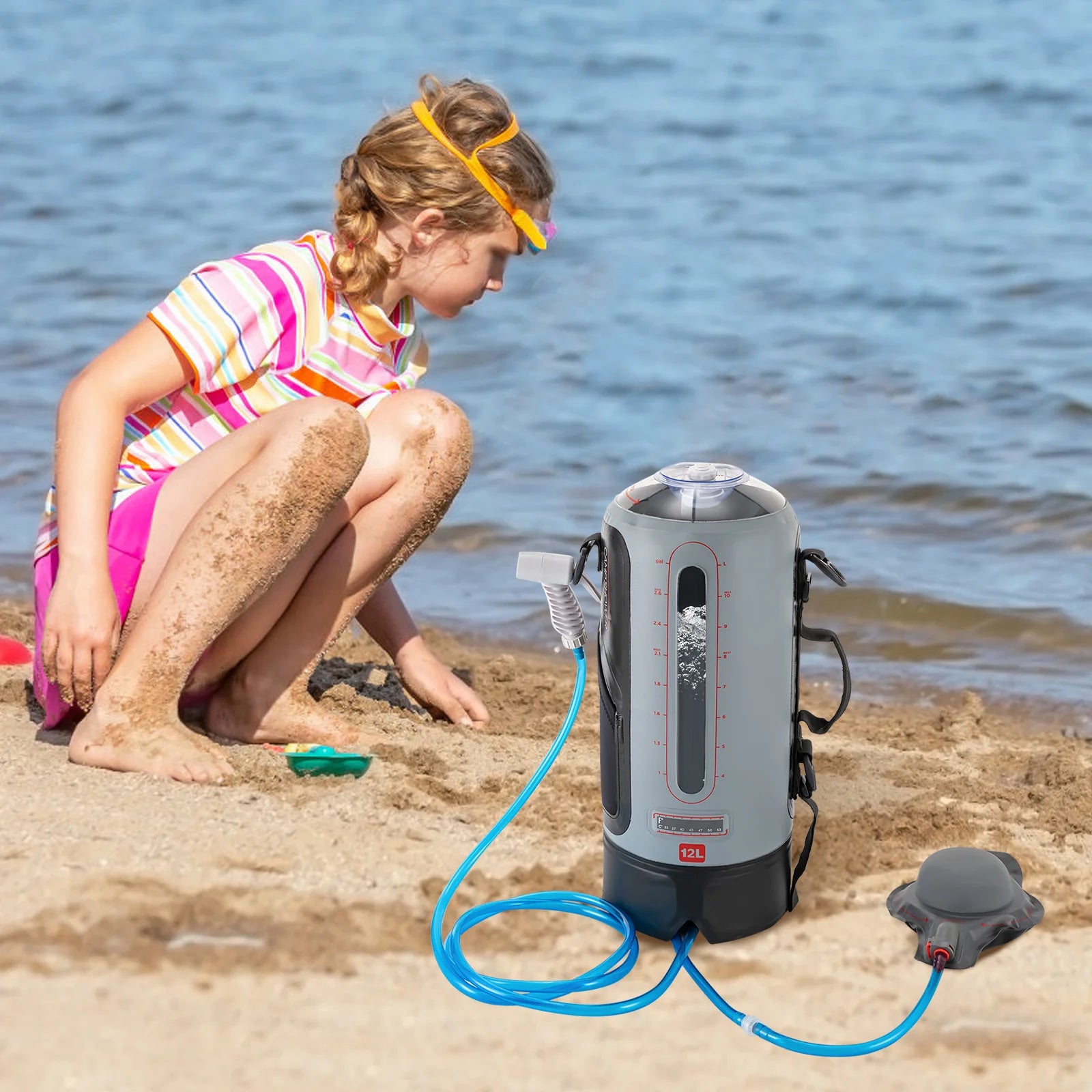 Portable Solar Camping Shower with Pump & Removable Hose – Outdoor Hiking, Climbing, Garden Use