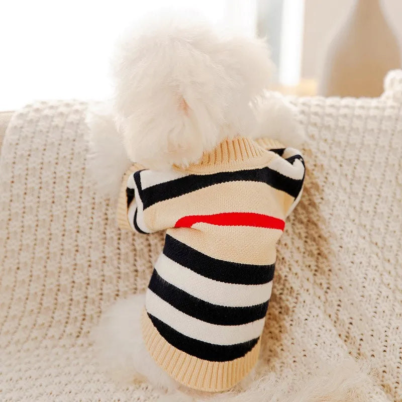 Luxury Striped Pet Cardigan Sweater – Warm Knit Outfit for Small Dogs & Cats (Chihuahua, Bichon Frise, Puppies & Kittens)