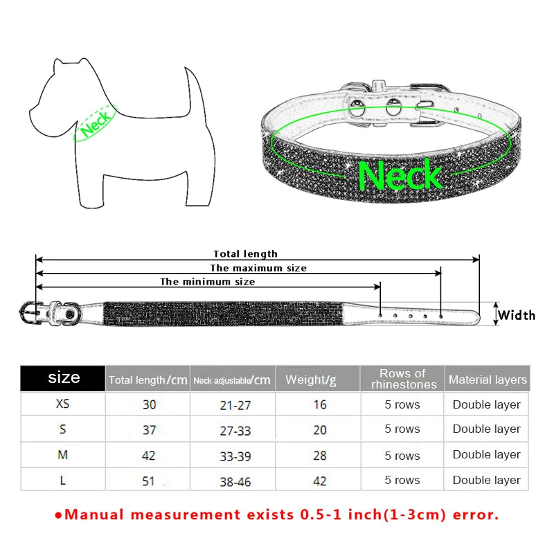 Crystal Glitter Rhinestone Dog Collar – Sparkling Pet Collar with Zinc Alloy Buckle for Small & Medium Dogs and Cats