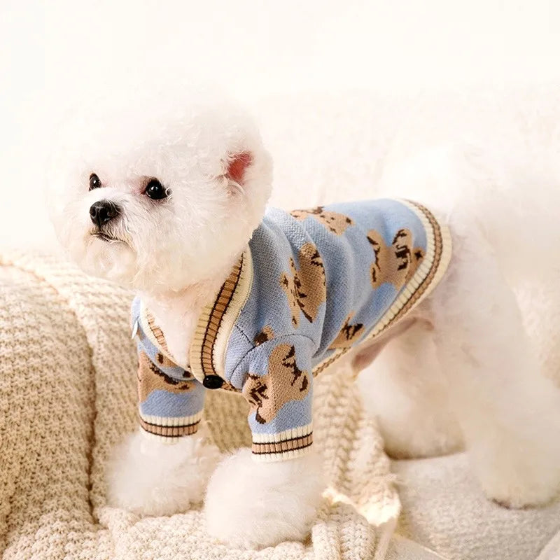 Luxury Striped Pet Cardigan Sweater – Warm Knit Outfit for Small Dogs & Cats (Chihuahua, Bichon Frise, Puppies & Kittens)