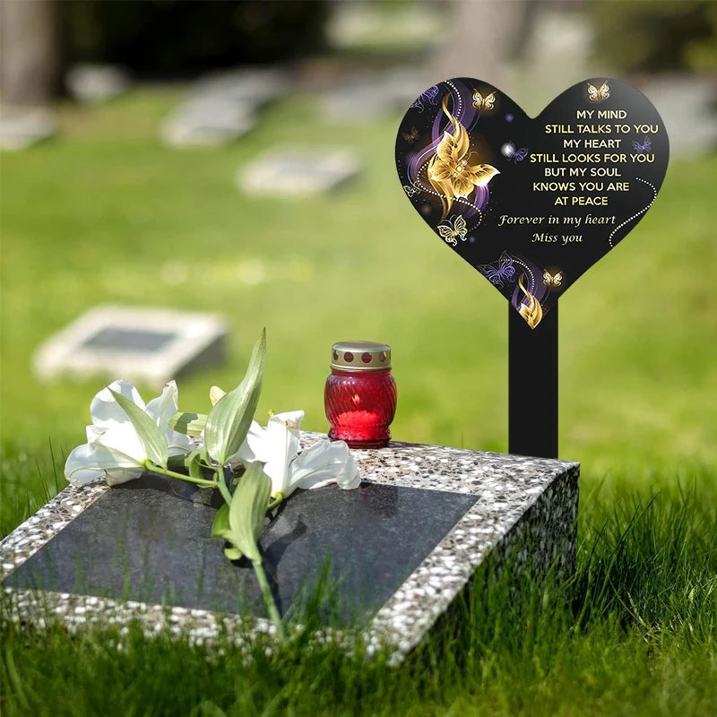 Acrylic Heart-Shaped Memorial Marker – Cemetery Tombstone Decoration for Relatives, Friends & Pets